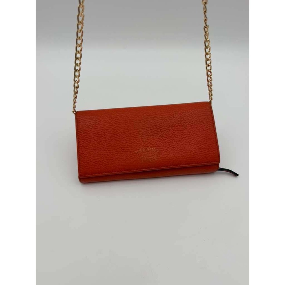 Gucci‎ Pebbled Leather Chain Wallet Crossbody Orange Pink Made in Italy